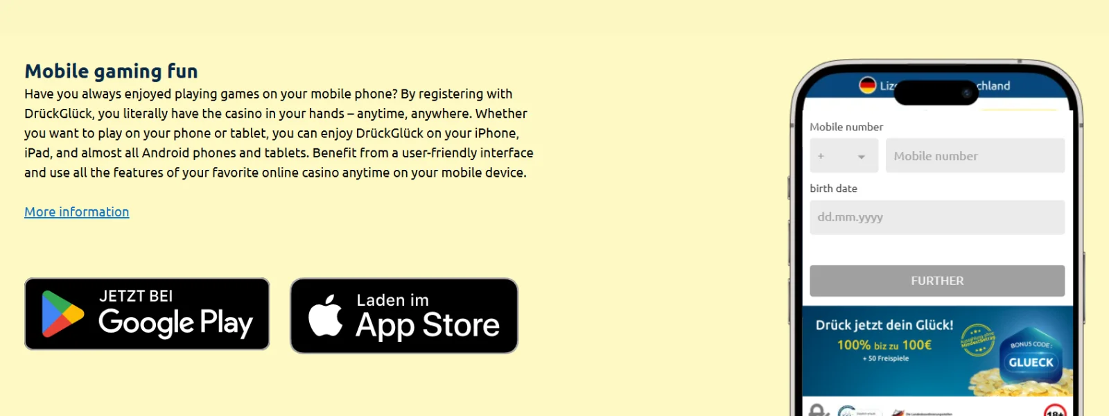 DRÜCKGLÜCK CASINO Mobile Gaming